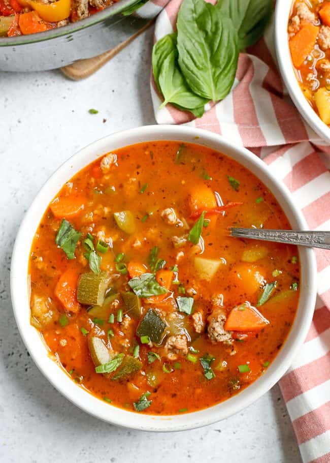 Paleo Whole30 Sausage Summer Vegetable Soup - Real Food with Jessica