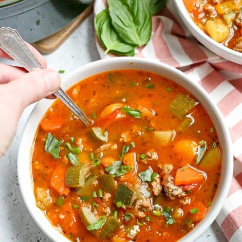 Paleo Whole30 Sausage Summer Vegetable Soup - Real Food with Jessica