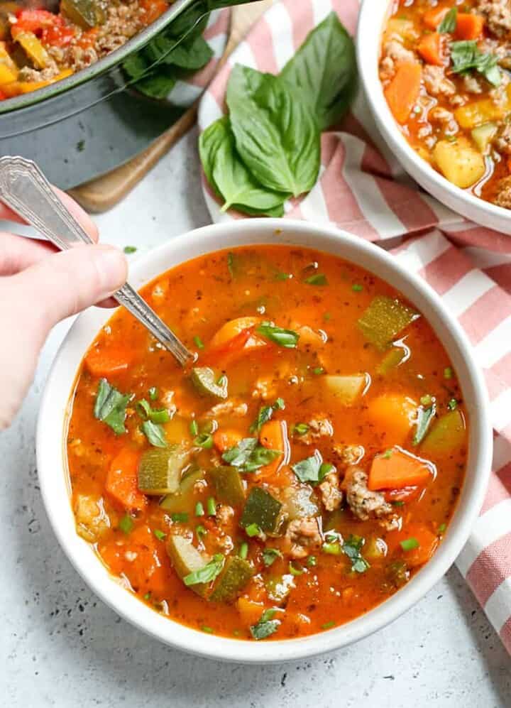 Paleo Whole30 Sausage Summer Vegetable Soup - Real Food with Jessica